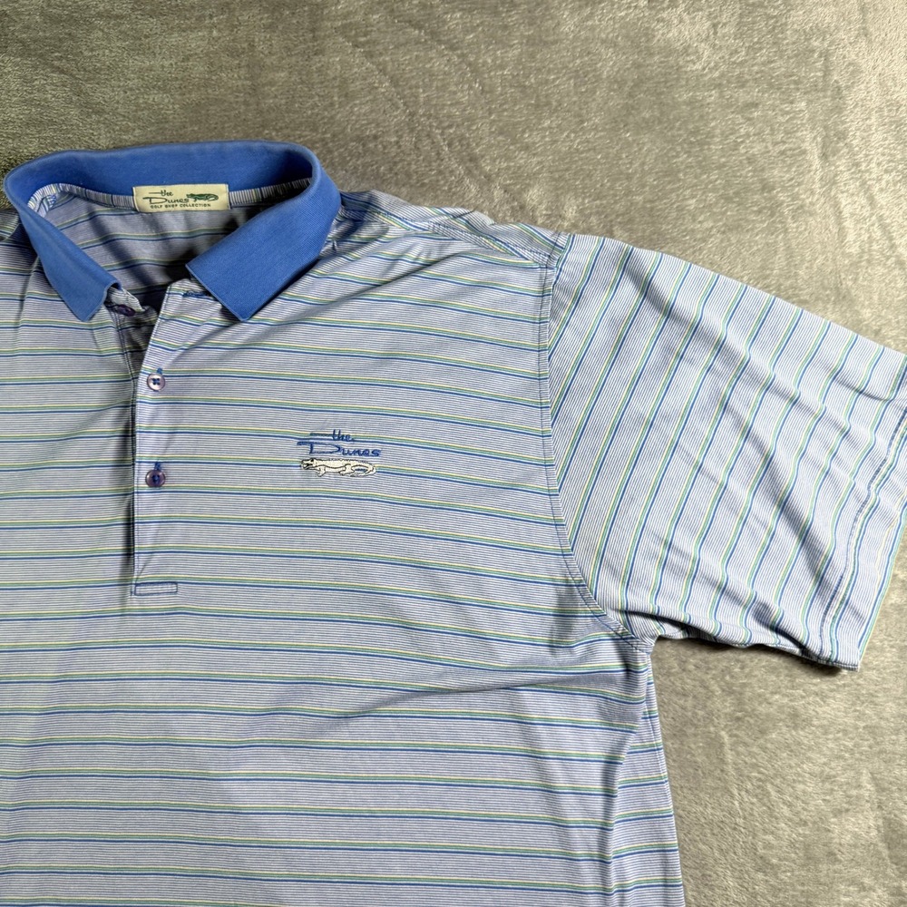 VTG The Dunes Striped Mercerized Cotton Golf Polo Shirt Mens L Blue